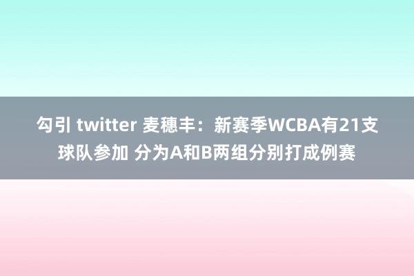 勾引 twitter 麦穗丰：新赛季WCBA有21支球队参加 分为A和B两组分别打成例赛