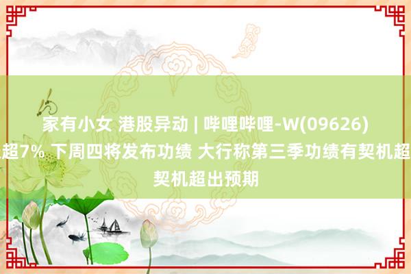 家有小女 港股异动 | 哔哩哔哩-W(09626)盘中涨超7% 下周四将发布功绩 大行称第三季功绩有契机超出预期